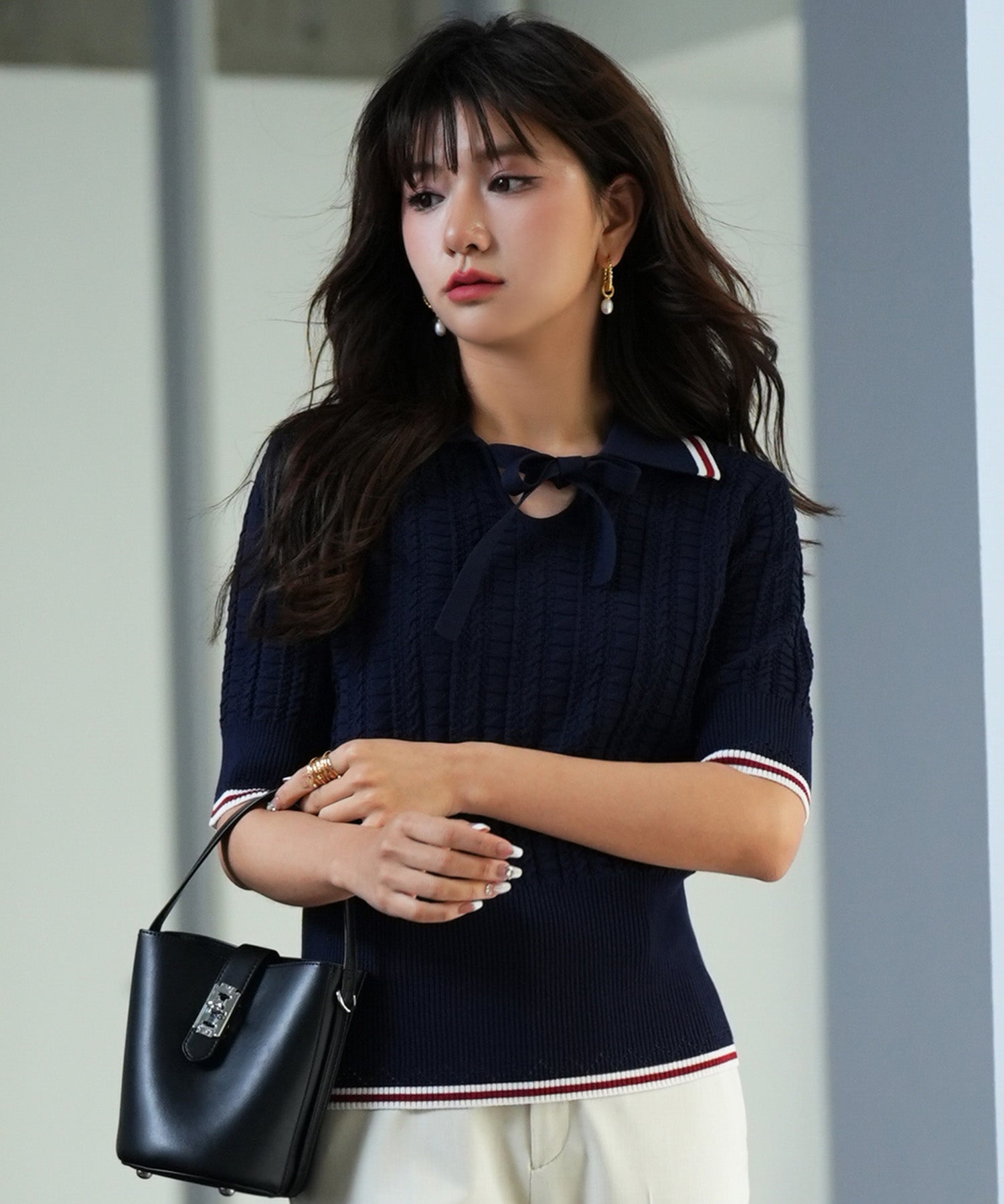 変形編みサマーニットプルオーバーsdpxyf2809 ネイビー