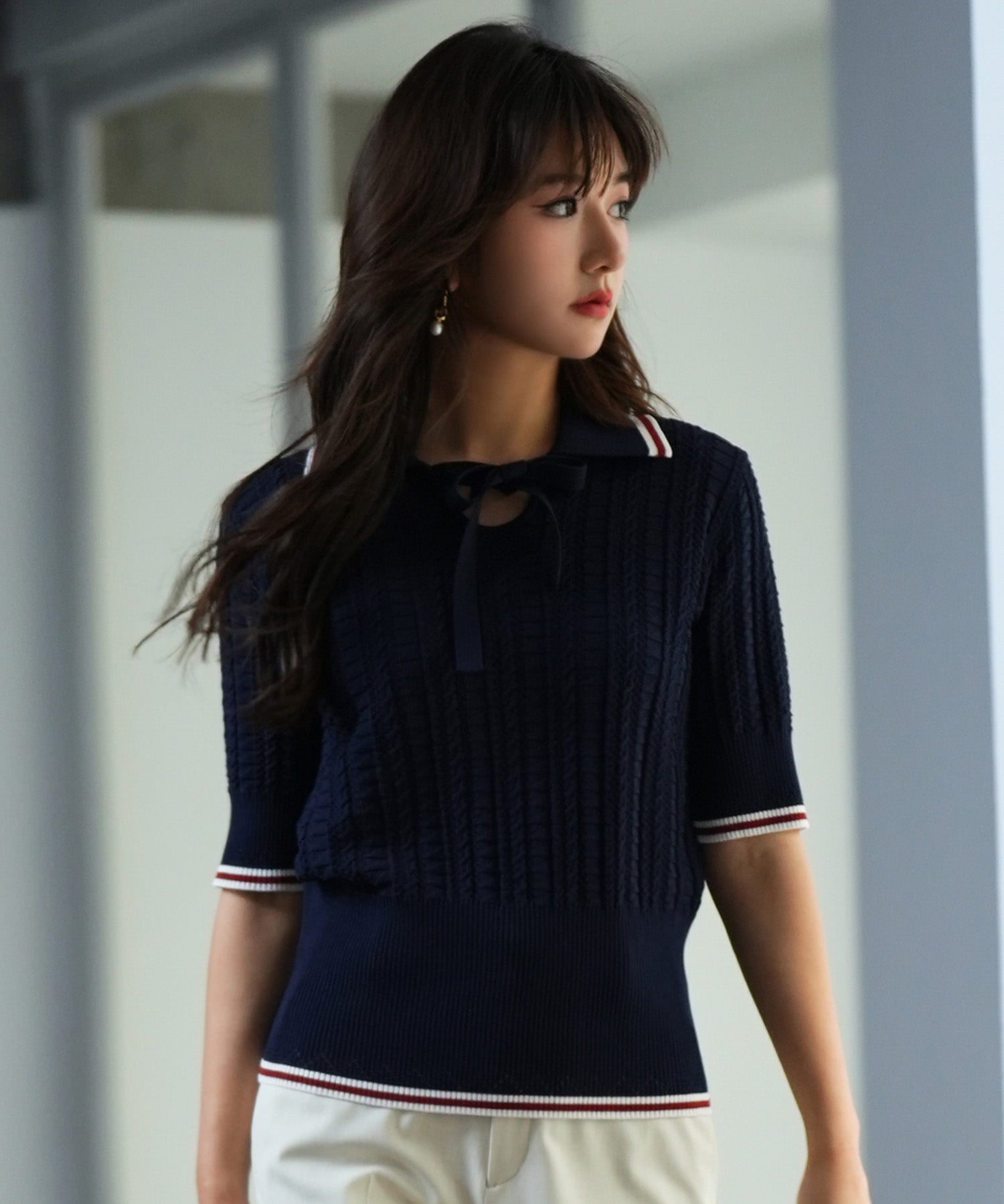 変形編みサマーニットプルオーバーsdpxyf2809 ネイビー