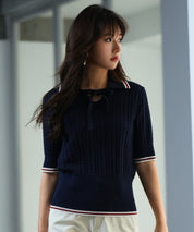 変形編みサマーニットプルオーバーsdpxyf2809 ネイビー