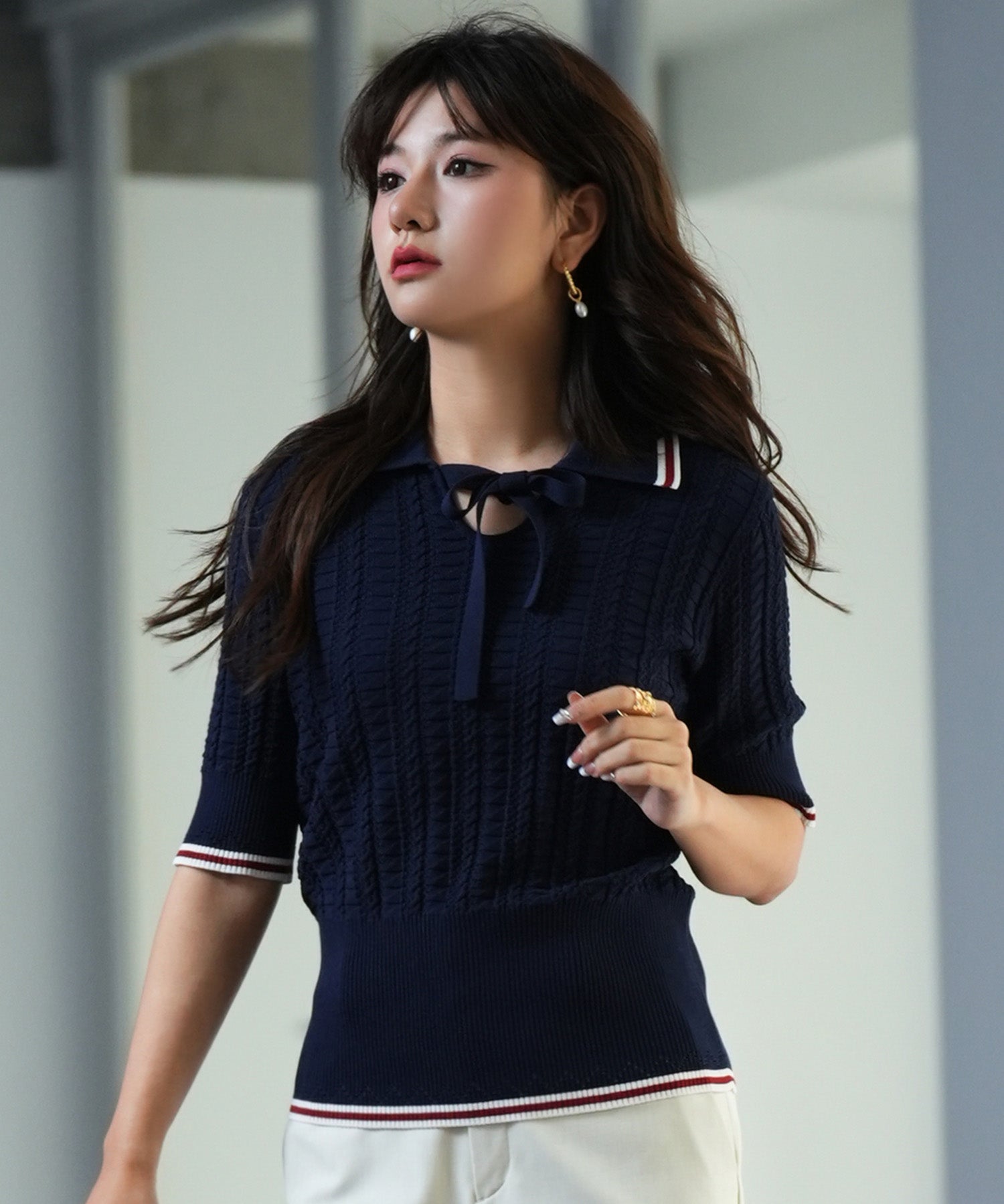 変形編みサマーニットプルオーバーsdpxyf2809 ネイビー