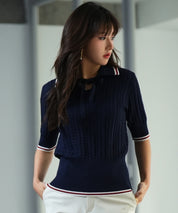 変形編みサマーニットプルオーバーsdpxyf2809 ネイビー