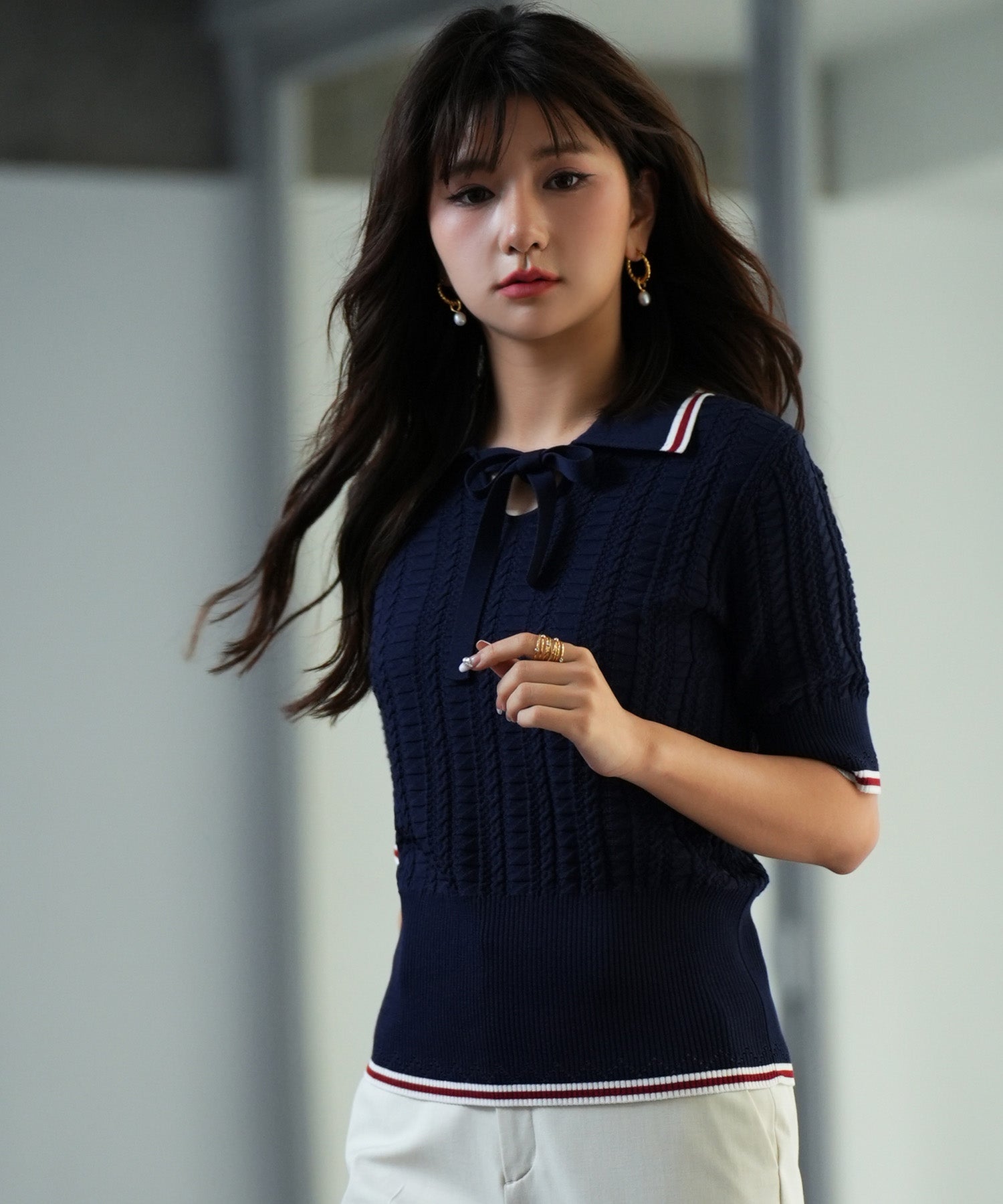 変形編みサマーニットプルオーバーsdpxyf2809 ネイビー