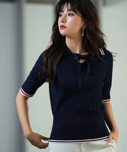 変形編みサマーニットプルオーバーsdpxyf2809 ネイビー