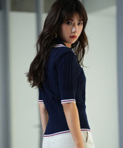 変形編みサマーニットプルオーバーsdpxyf2809 ネイビー