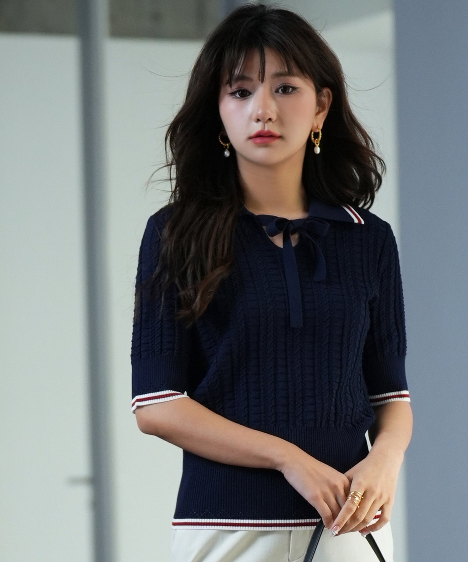 変形編みサマーニットプルオーバーsdpxyf2809 ネイビー