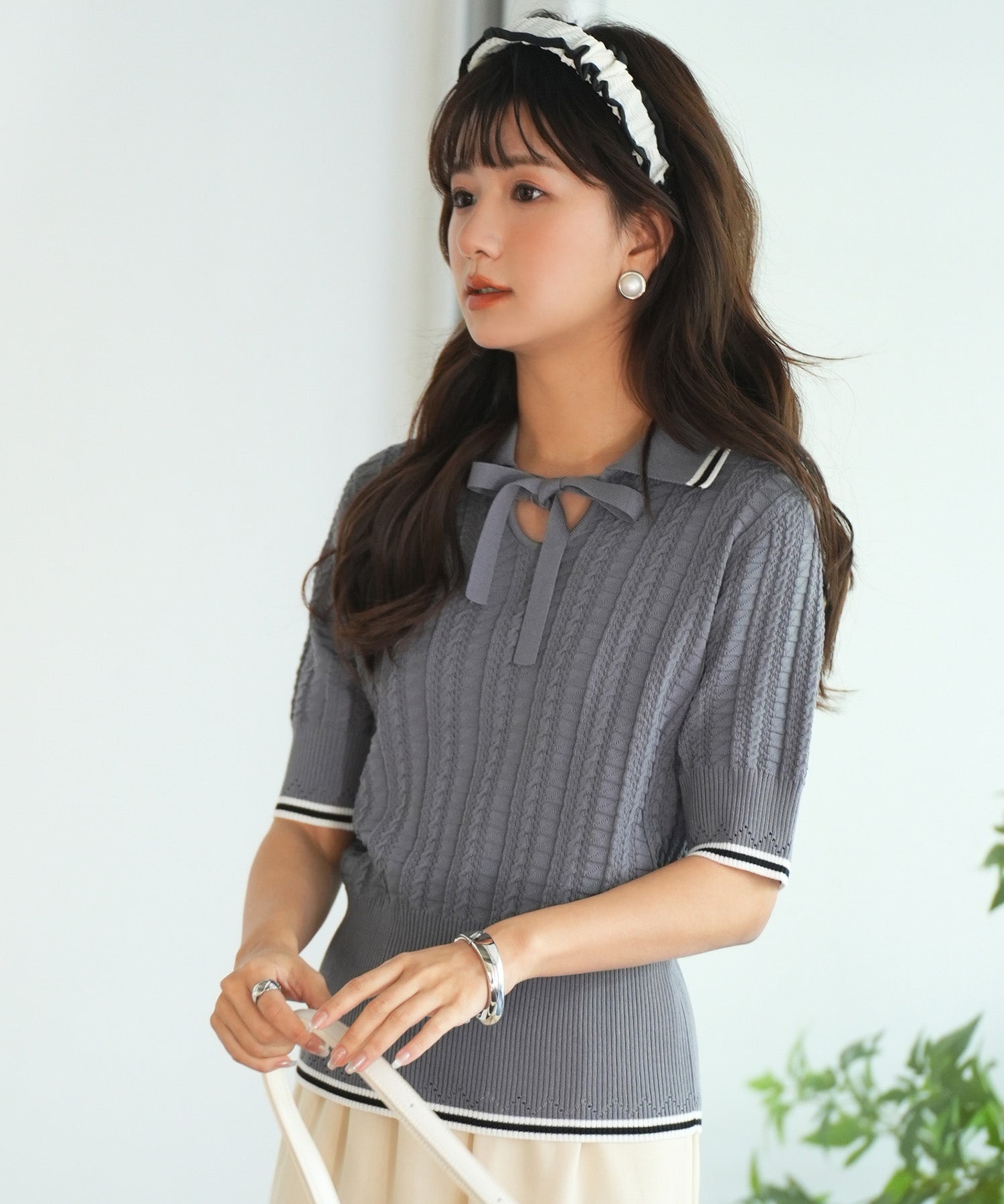 変形編みサマーニットプルオーバーsdpxyf2809 グレー