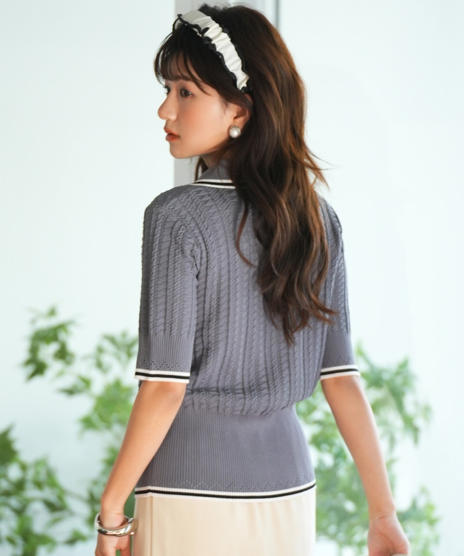 変形編みサマーニットプルオーバーsdpxyf2809 グレー