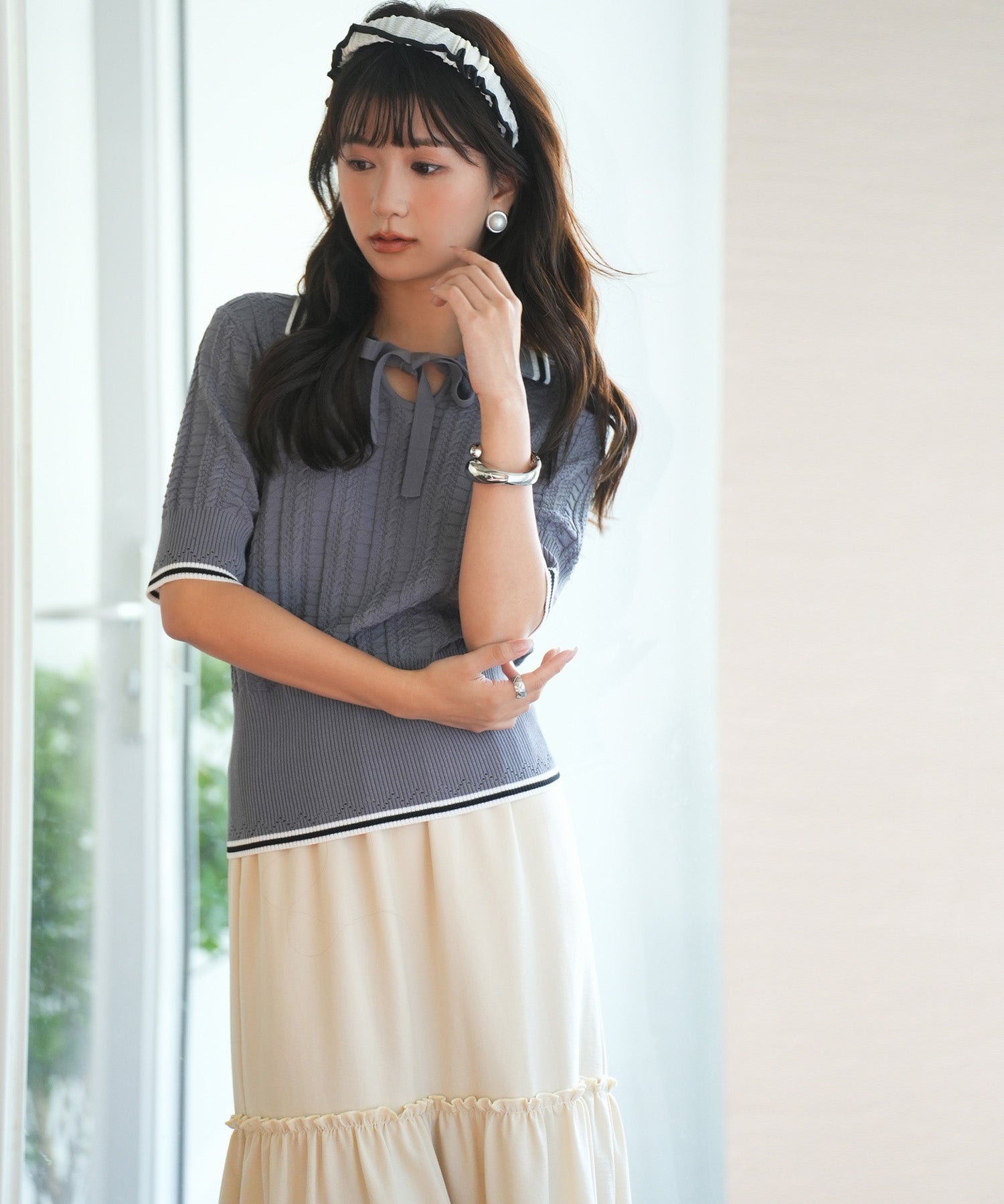 変形編みサマーニットプルオーバーsdpxyf2809 グレー