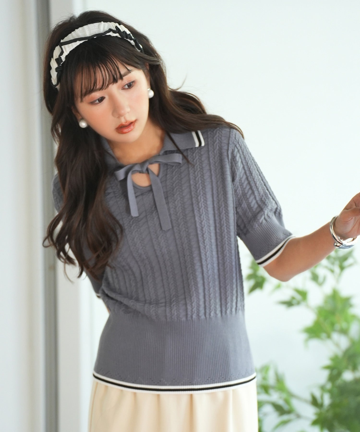 変形編みサマーニットプルオーバーsdpxyf2809 グレー