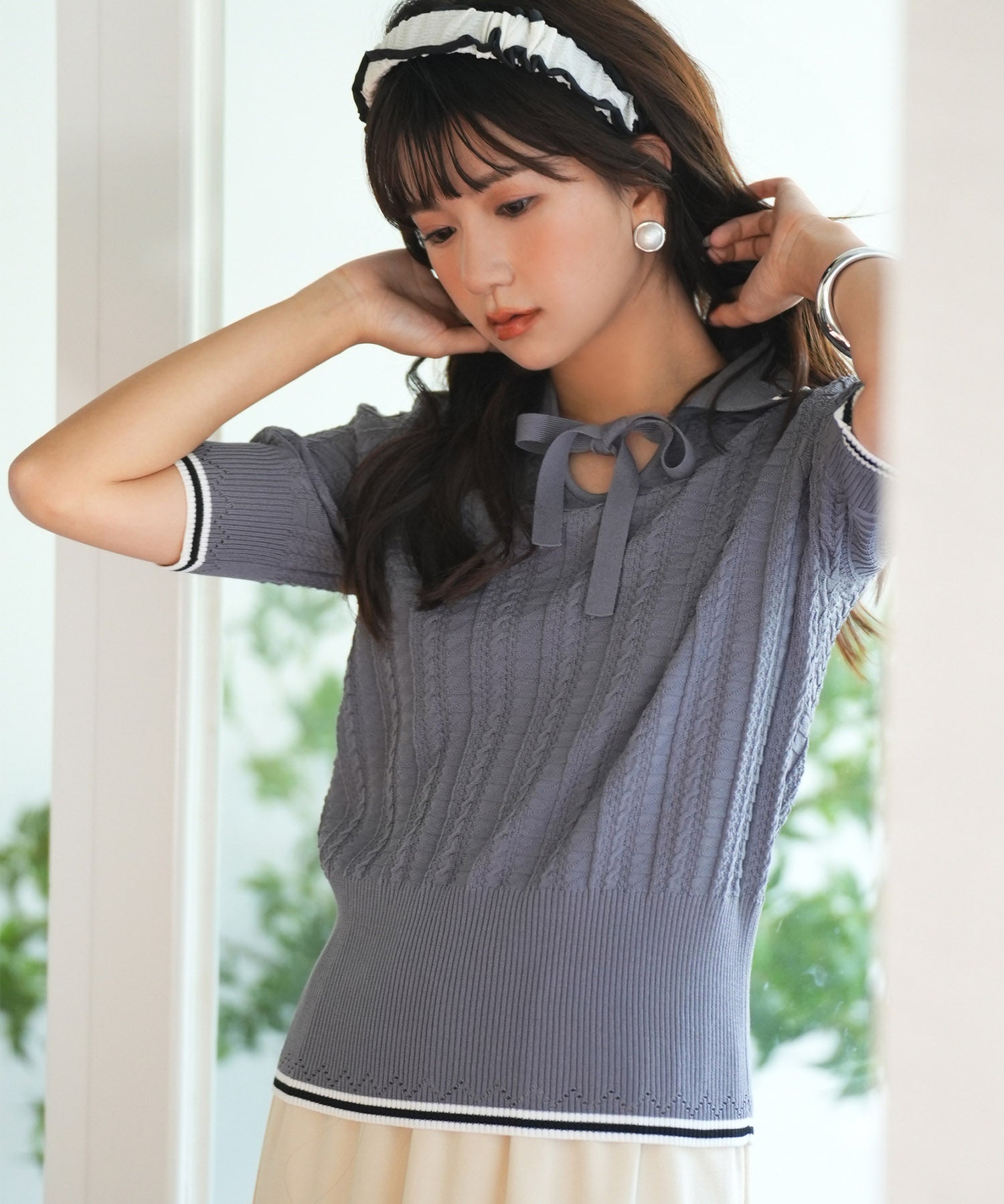 変形編みサマーニットプルオーバーsdpxyf2809 グレー