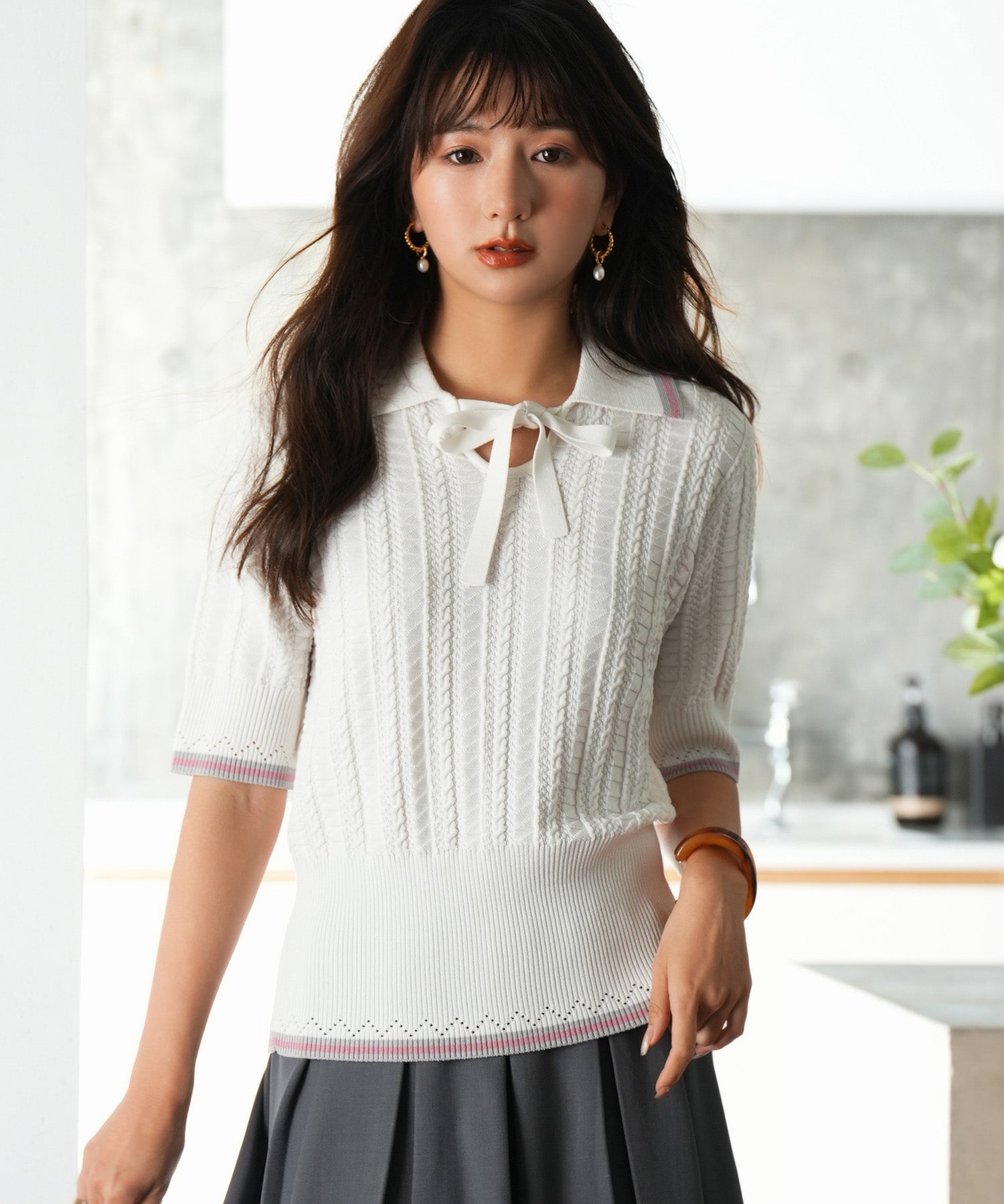 変形編みサマーニットプルオーバーsdpxyf2809-103-1