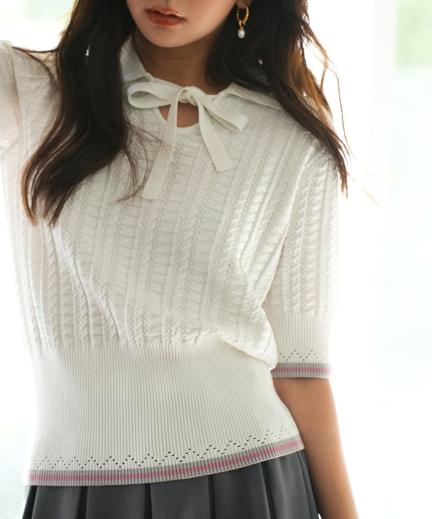 変形編みサマーニットプルオーバーsdpxyf2809 ホワイト