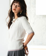 変形編みサマーニットプルオーバーsdpxyf2809 ホワイト