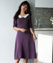 前後2way襟付きミモレ丈ニットワンピースsdpxyf2812 パープル