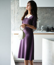 前後2way襟付きミモレ丈ニットワンピースsdpxyf2812 パープル