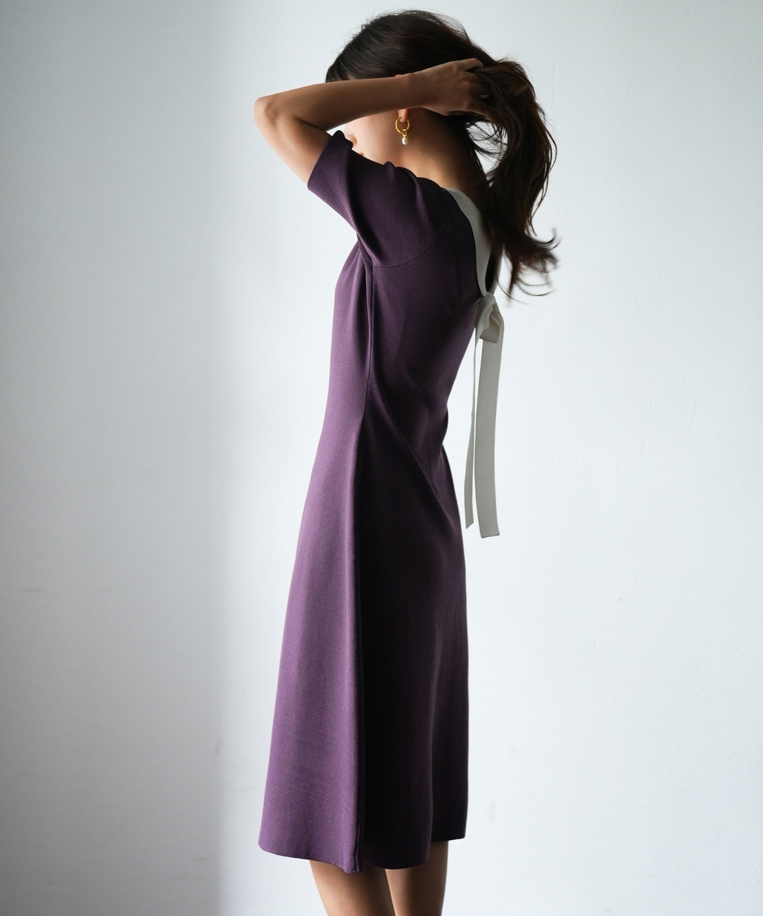 前後2way襟付きミモレ丈ニットワンピースsdpxyf2812 パープル