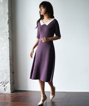 前後2way襟付きミモレ丈ニットワンピースsdpxyf2812 パープル