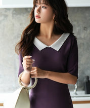 前後2way襟付きミモレ丈ニットワンピースsdpxyf2812 パープル