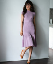 ベルト付きマーメイドニットワンピースsdpxyf2819 ラベンダー