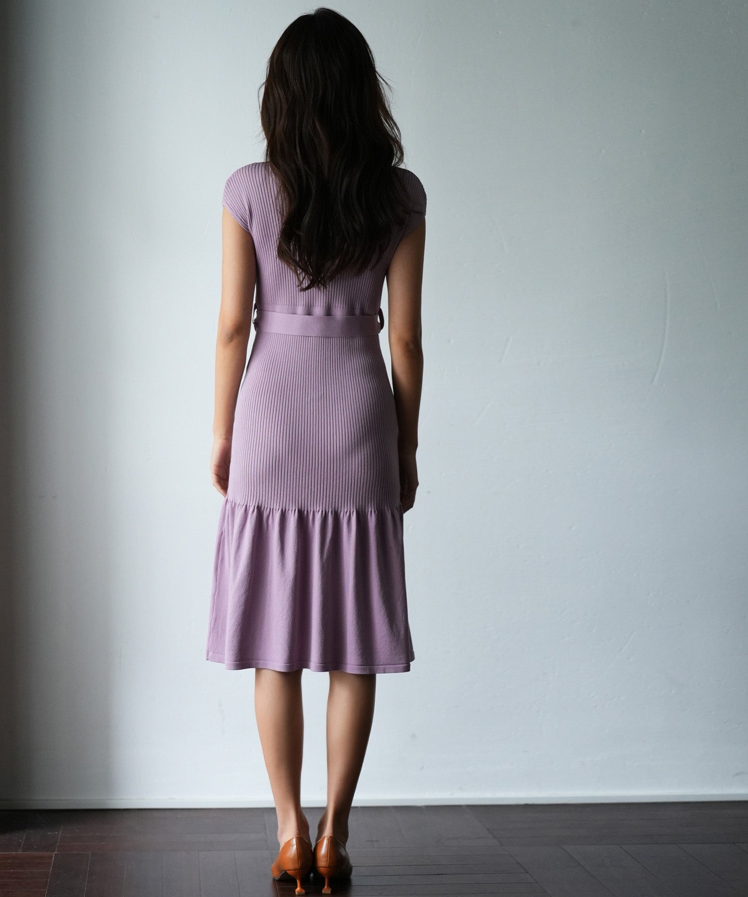 ベルト付きマーメイドニットワンピースsdpxyf2819 ラベンダー