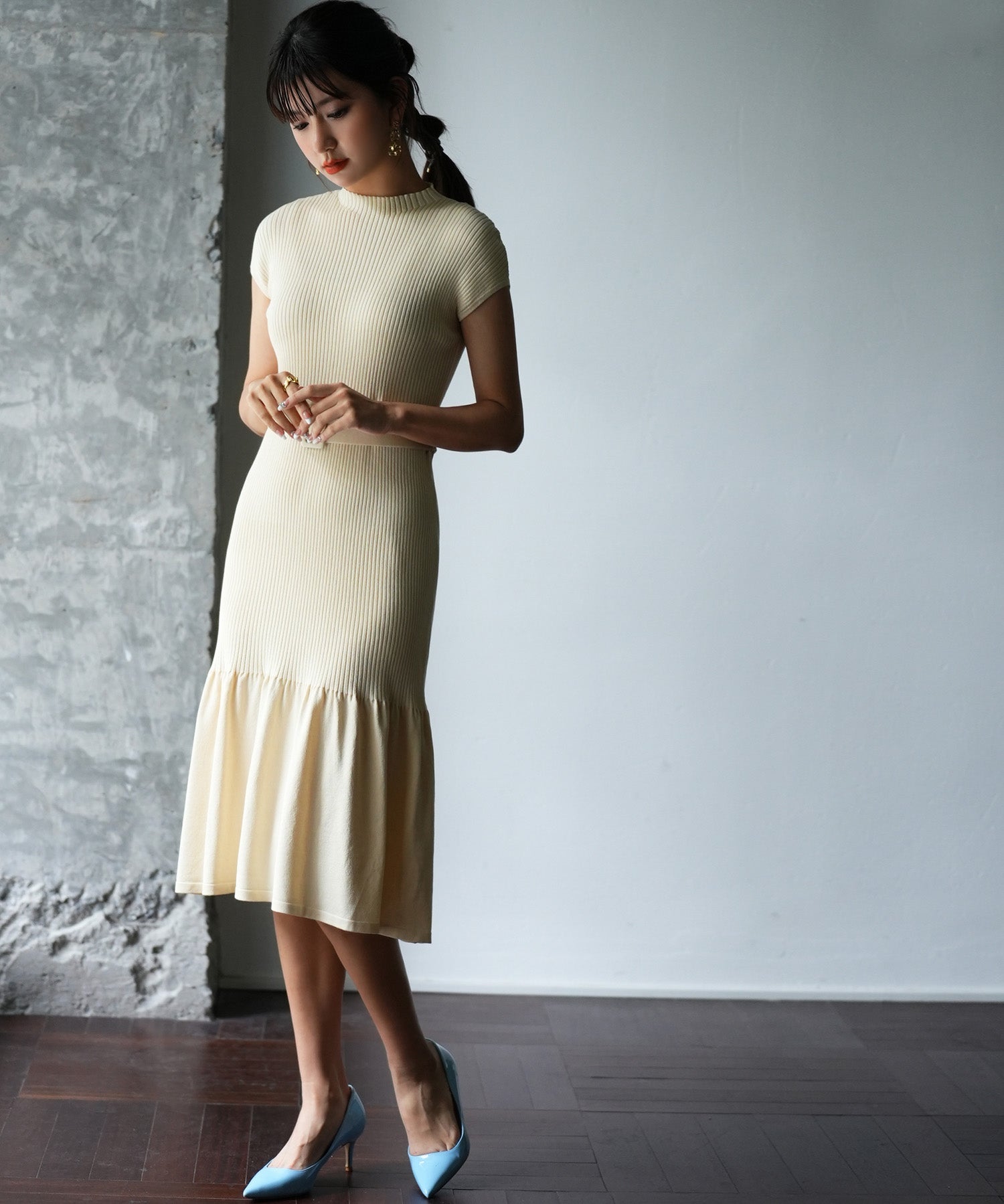 ベルト付きマーメイドニットワンピースsdpxyf2819 アイボリー