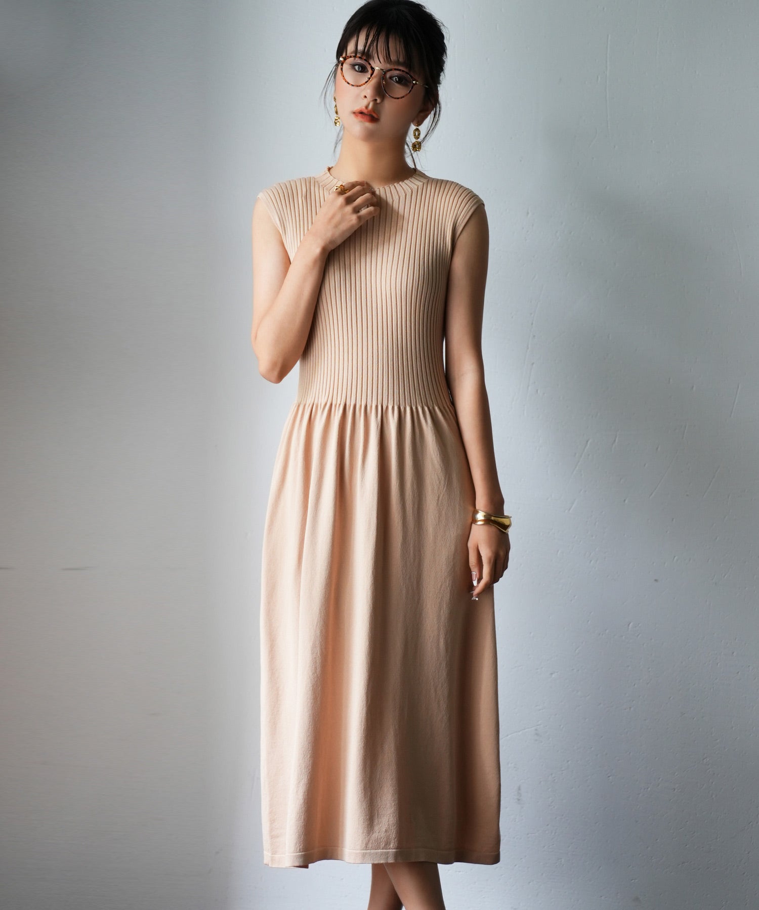 フレンチスリーブニットワンピースsdpxyf2820 ベージュ