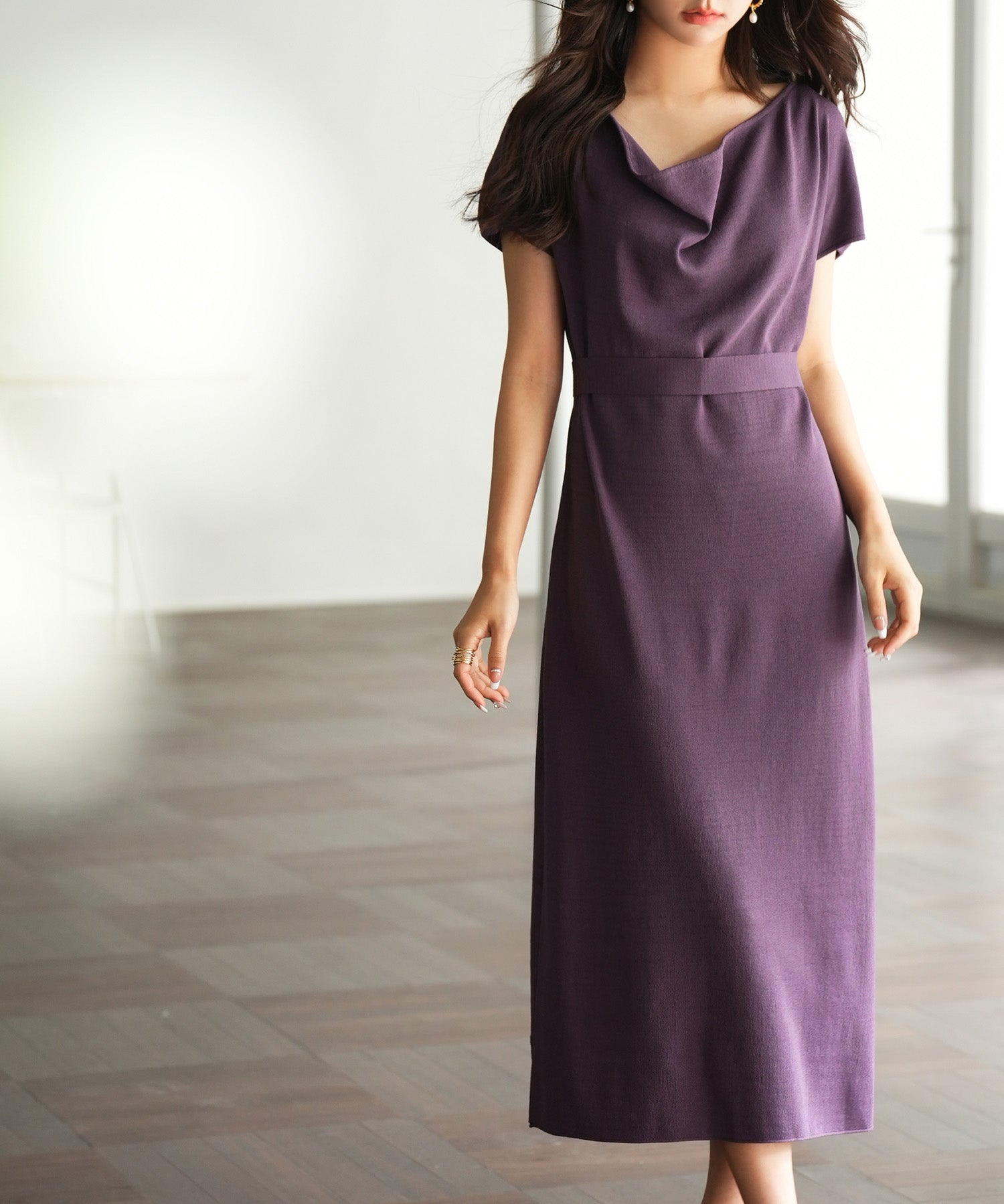 2wayミモレ丈ニットワンピースsdpxyf2821 パープル