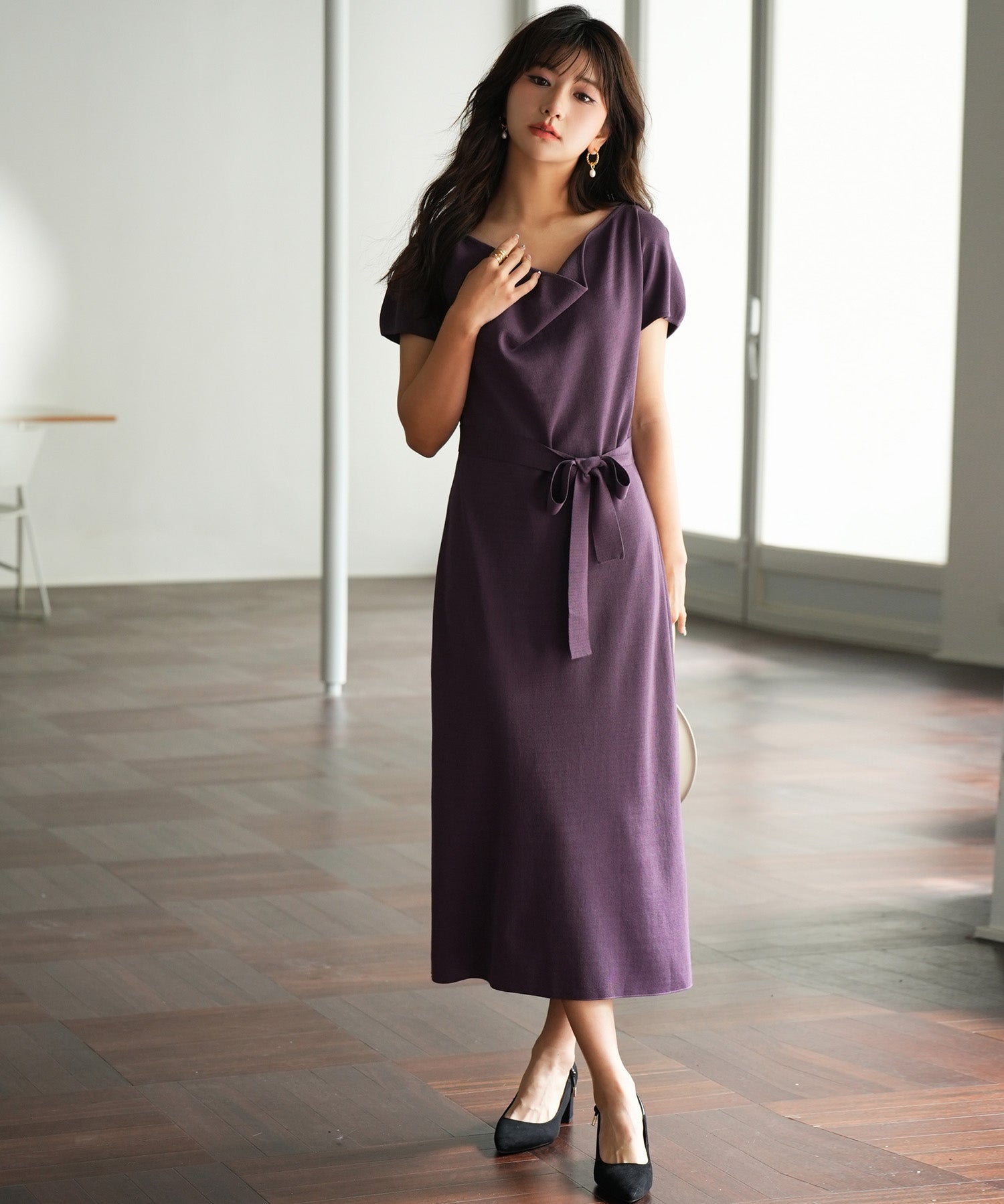 2wayミモレ丈ニットワンピースsdpxyf2821 パープル