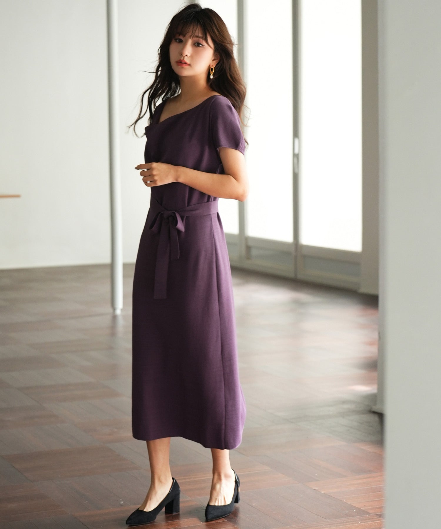 2wayミモレ丈ニットワンピースsdpxyf2821 パープル