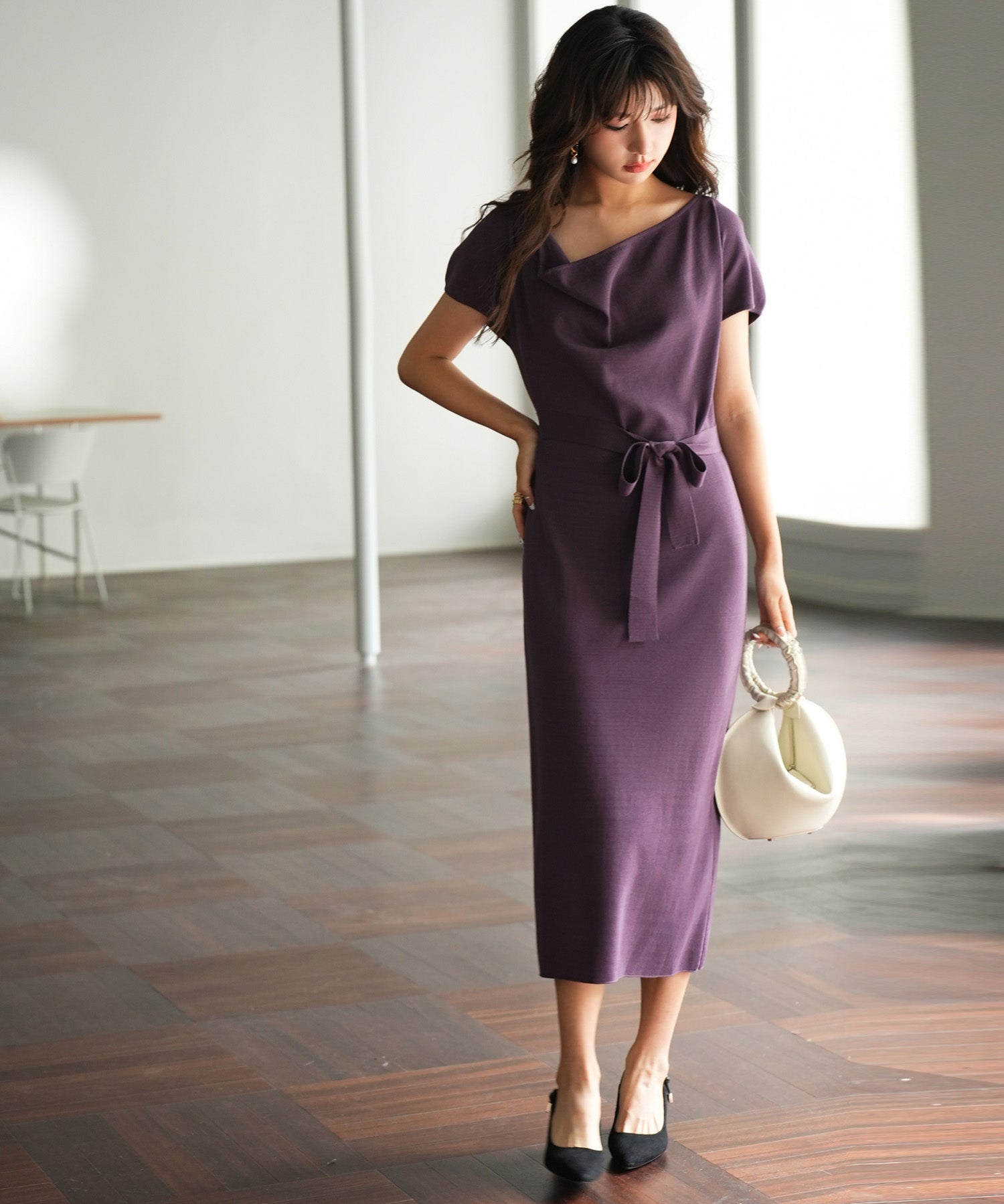 2wayミモレ丈ニットワンピースsdpxyf2821 パープル