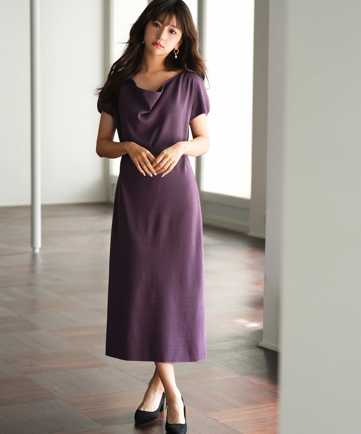 2wayミモレ丈ニットワンピースsdpxyf2821 パープル