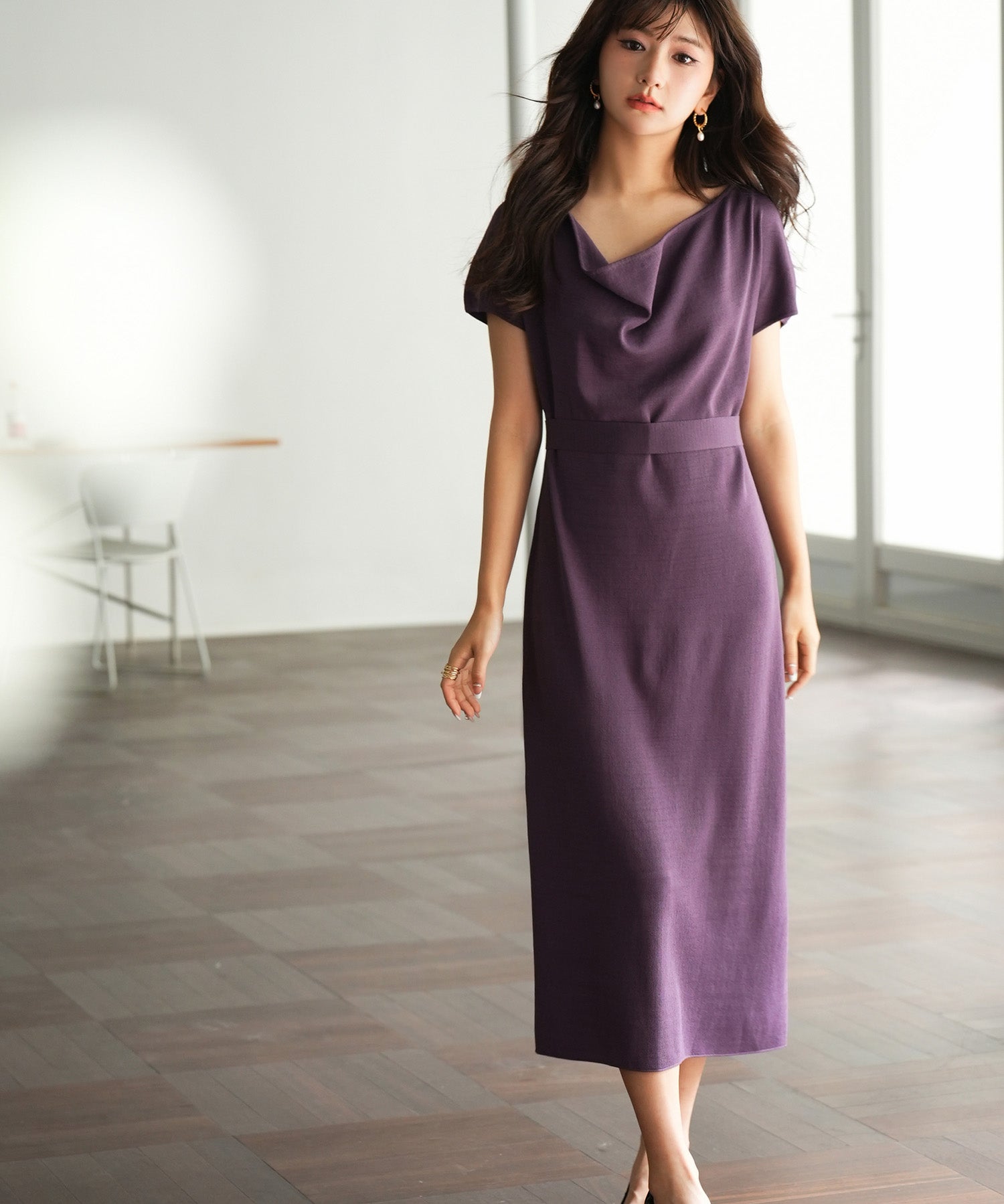 2wayミモレ丈ニットワンピースsdpxyf2821 パープル