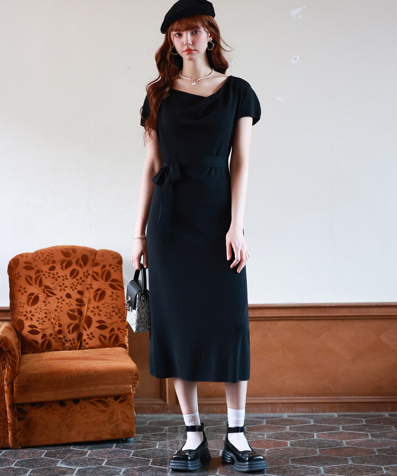 2wayミモレ丈ニットワンピースsdpxyf2821 ブラック