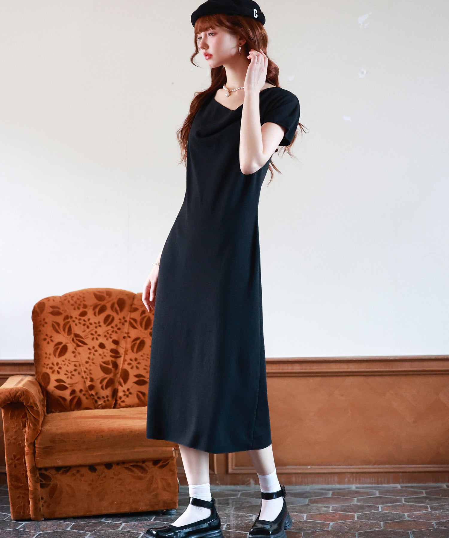 2wayミモレ丈ニットワンピースsdpxyf2821 ブラック