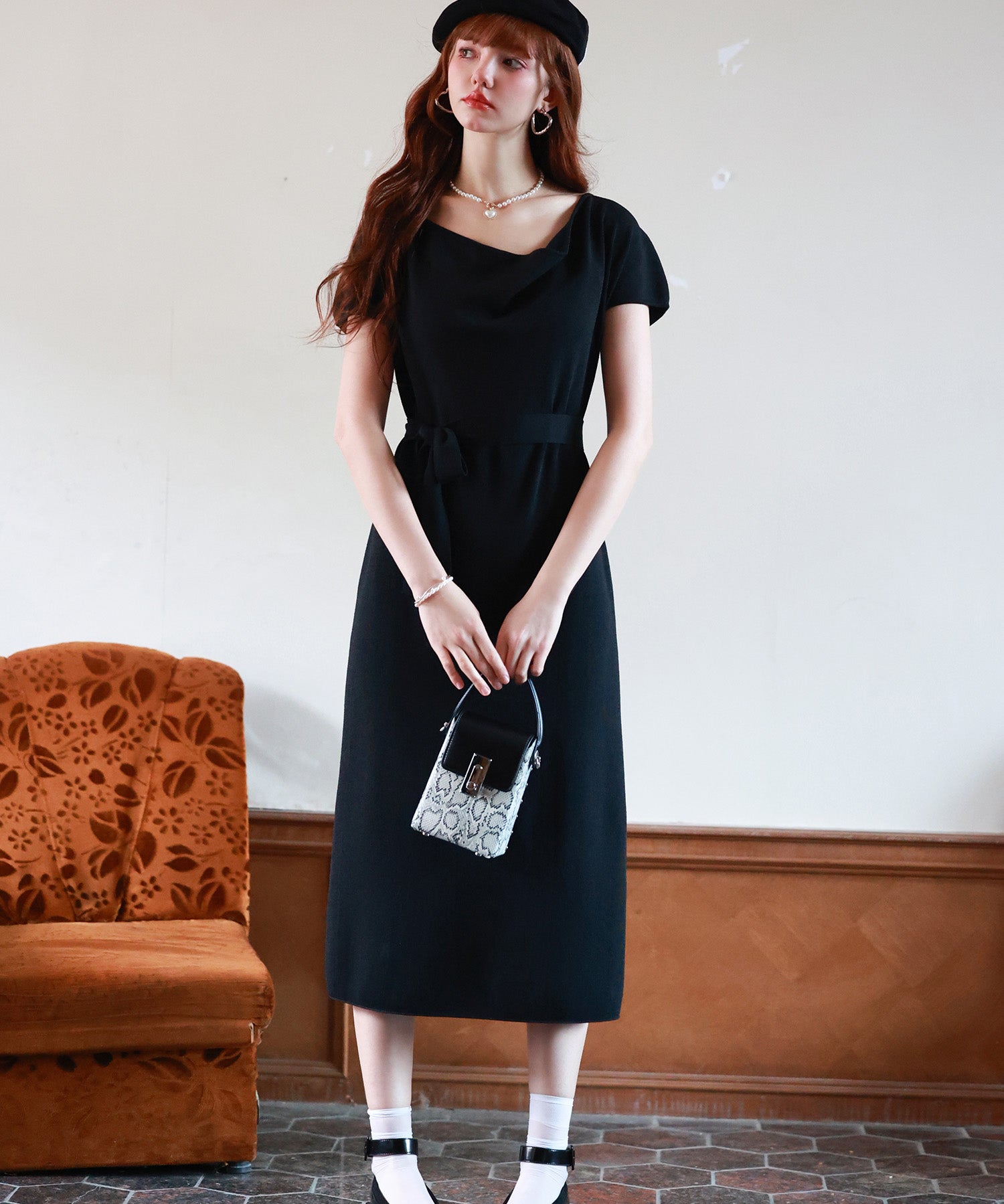 2wayミモレ丈ニットワンピースsdpxyf2821 ブラック