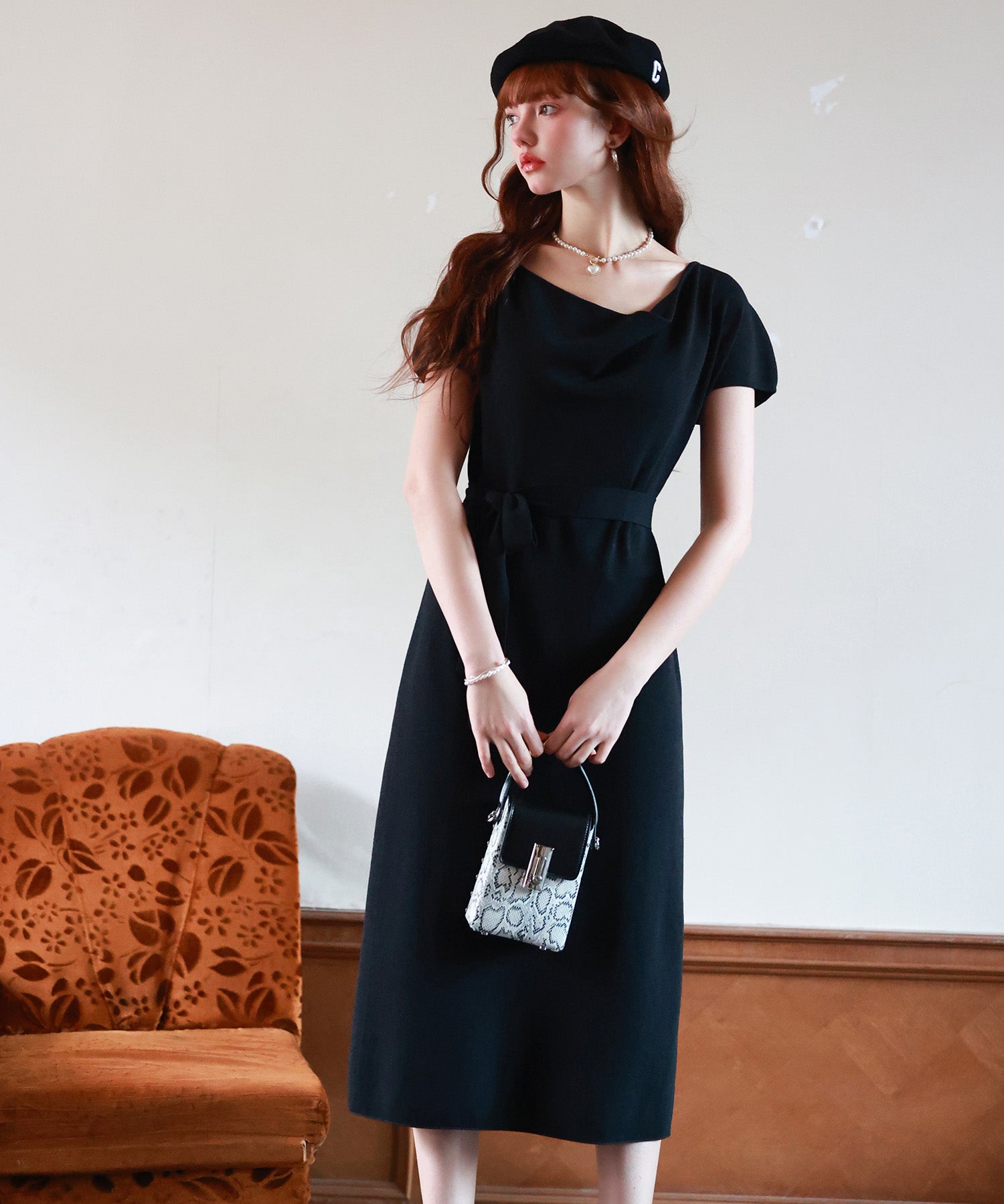 2wayミモレ丈ニットワンピースsdpxyf2821 ブラック