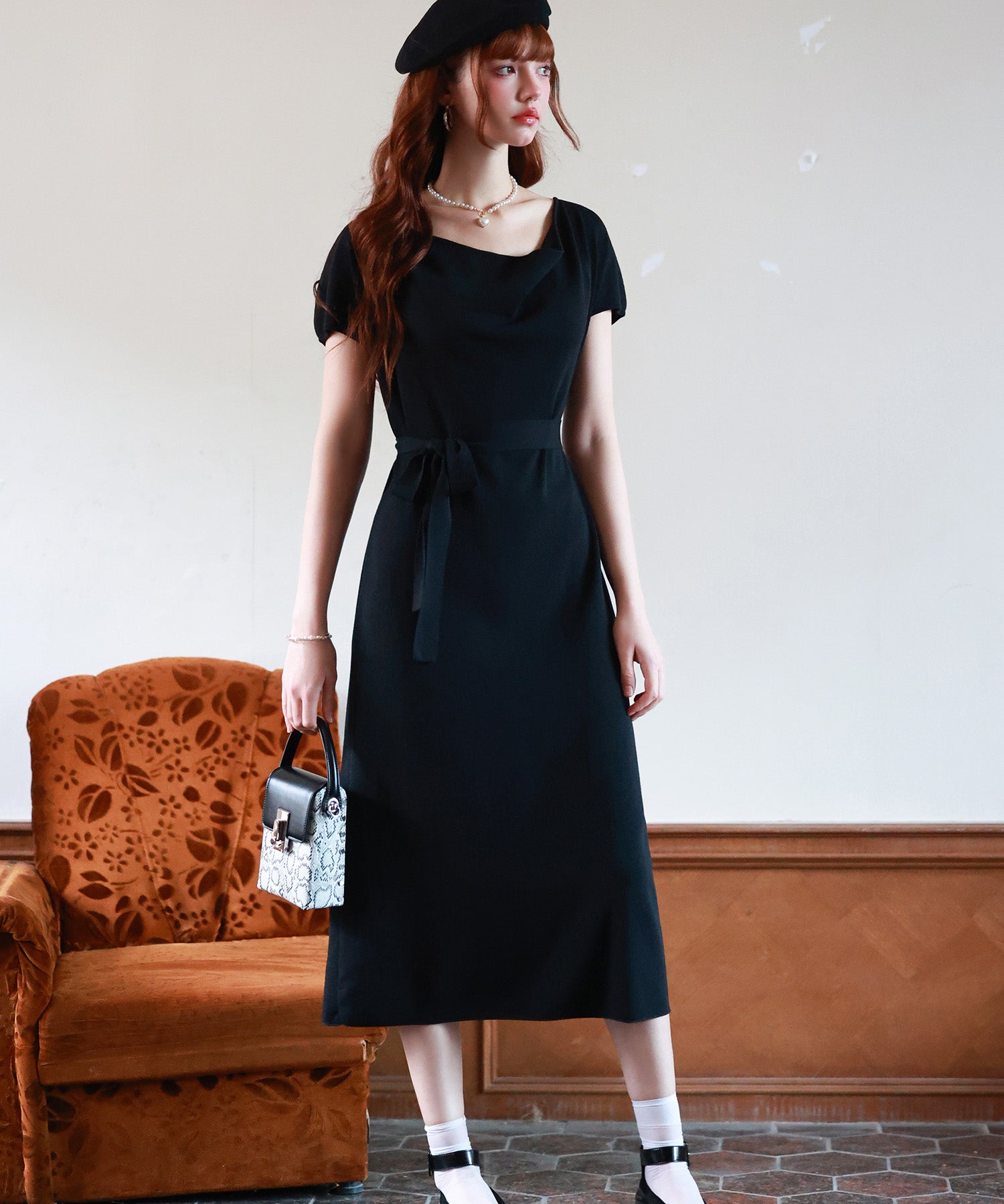 2wayミモレ丈ニットワンピースsdpxyf2821 ブラック