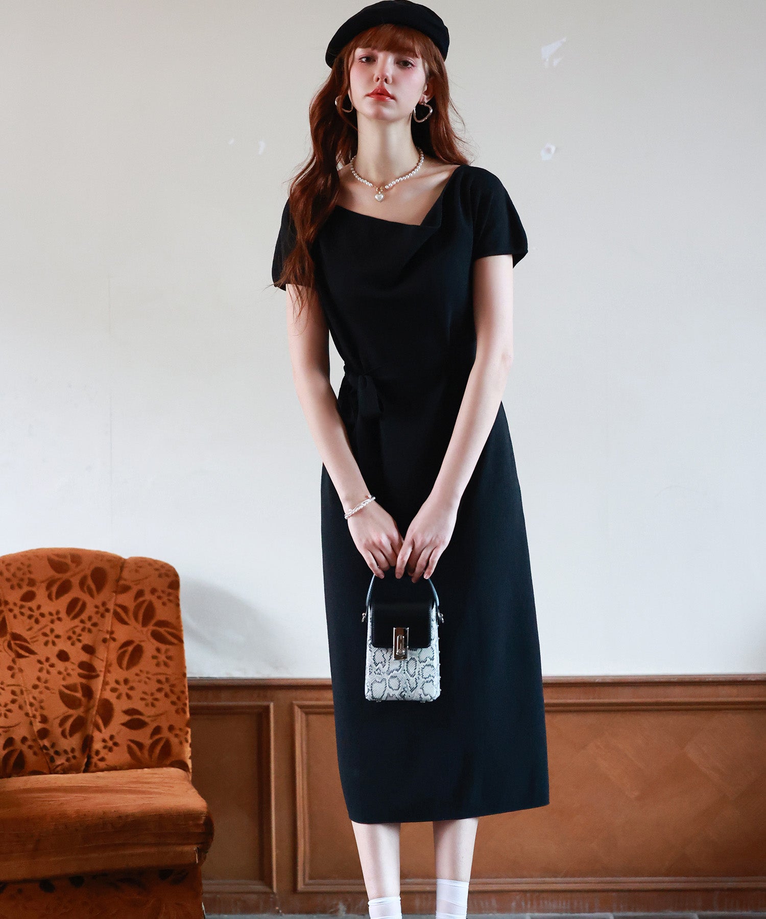 2wayミモレ丈ニットワンピースsdpxyf2821 ブラック