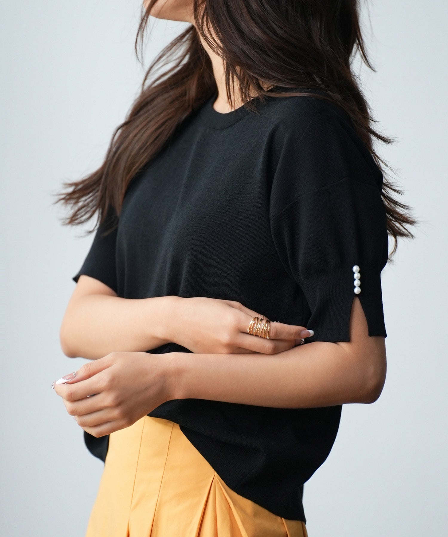 袖口スリットドロップショルダーニットsdpxyf2841 ブラック