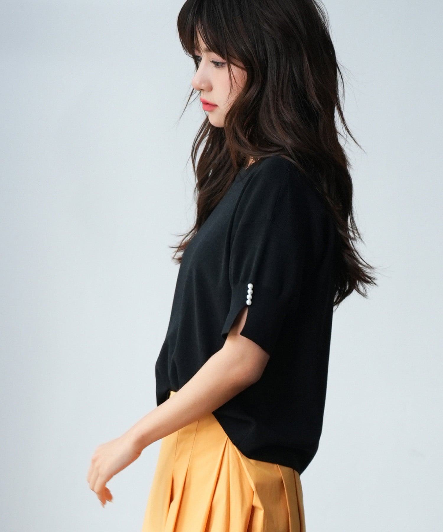 袖口スリットドロップショルダーニットsdpxyf2841 ブラック