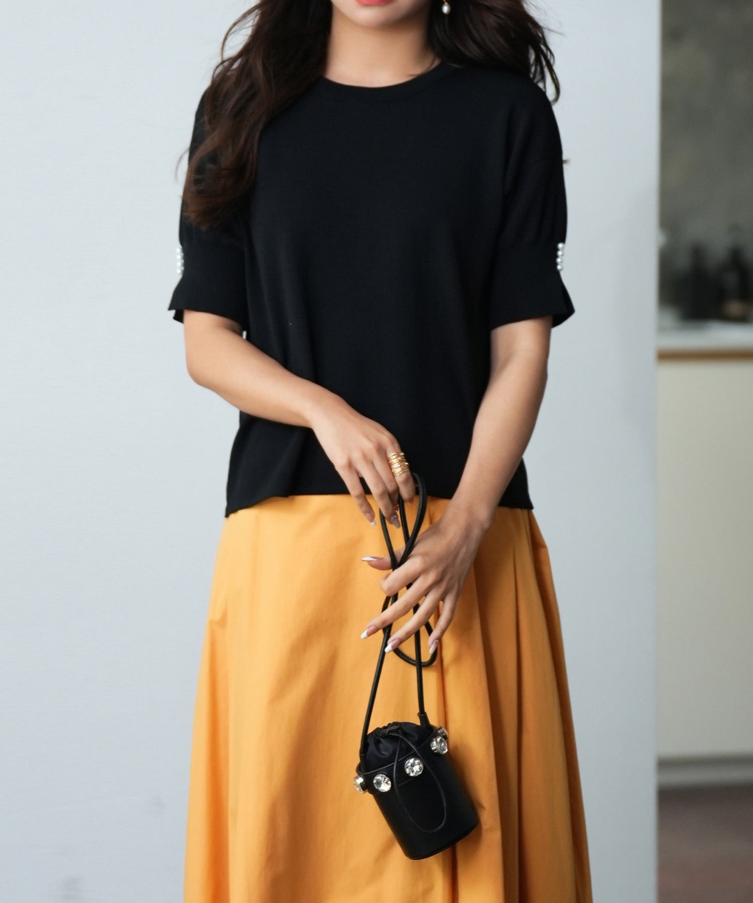 袖口スリットドロップショルダーニットsdpxyf2841 ブラック