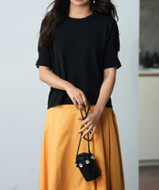 袖口スリットドロップショルダーニットsdpxyf2841 ブラック