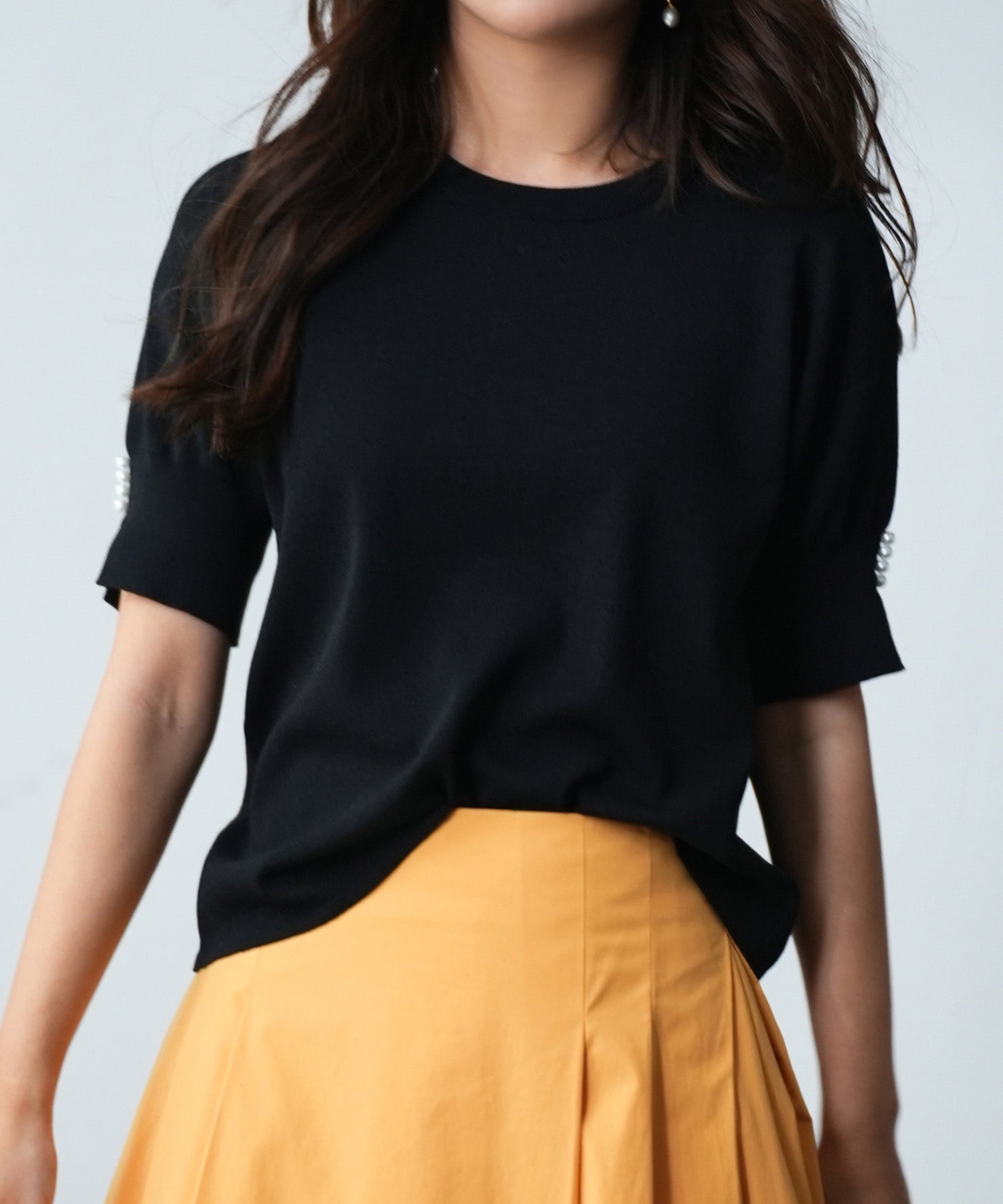 袖口スリットドロップショルダーニットsdpxyf2841 ブラック