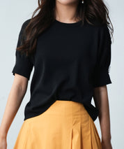 袖口スリットドロップショルダーニットsdpxyf2841 ブラック