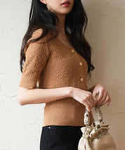 ケーブル編み深めクルーネックサマーニットsdpxyf2857 ブラウン