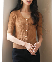 ケーブル編み深めクルーネックサマーニットsdpxyf2857 ブラウン