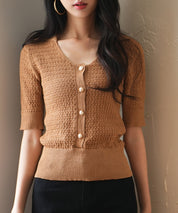 ケーブル編み深めクルーネックサマーニットsdpxyf2857 ブラウン