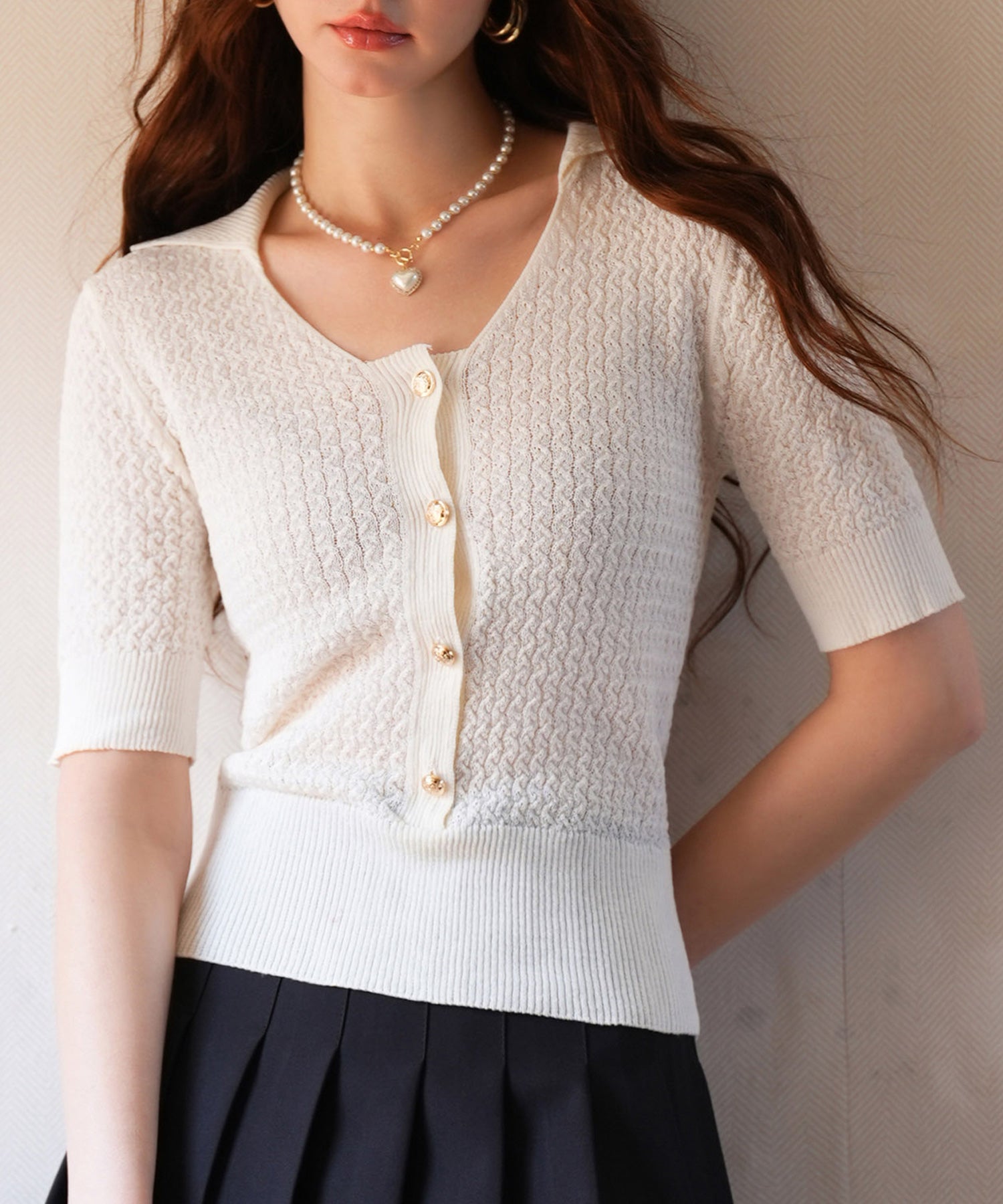 ケーブル編み深めクルーネックサマーニットsdpxyf2857-103-1