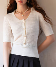 ケーブル編み深めクルーネックサマーニットsdpxyf2857-103-1