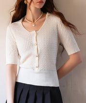 ケーブル編み深めクルーネックサマーニットsdpxyf2857 ホワイト